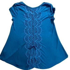 XHILARATION TOP Short Sleeves Lace Back Top Turquoise Soft Comfy Women’s SZ XS